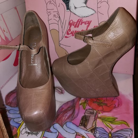 Jeffrey Campbell 5 5.5 Nightwalk Beige Croc Heelless Mary-Jane - Picture 3 of 7